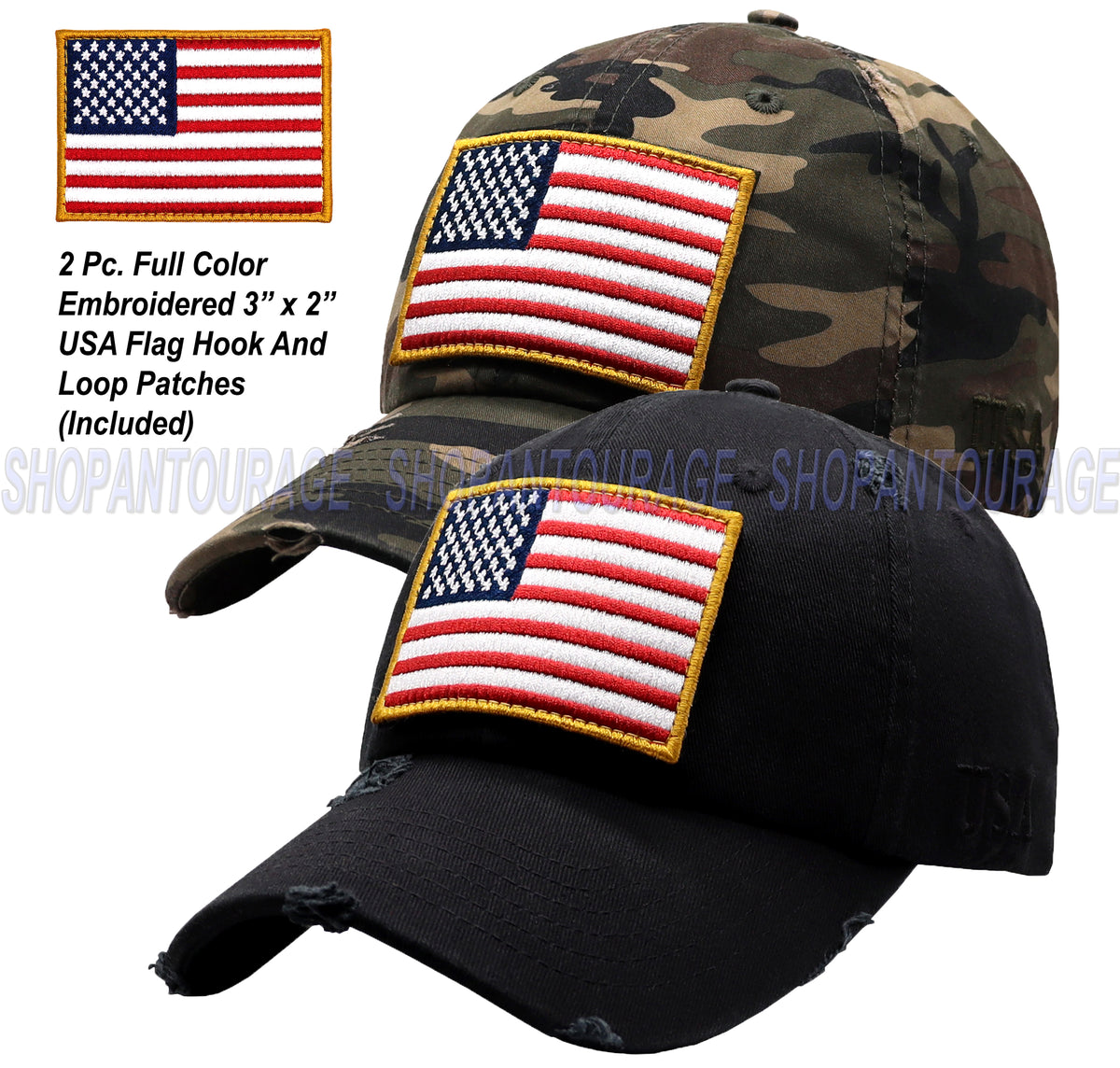 ANTOURAGE 2 PACK: American Flag Hat for Men And Women