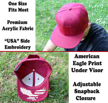 Load image into Gallery viewer, Antourage American Flag Flat Visor Constructed Snapback Hat + 2 Patriotic Patches - Burgundy