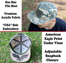 Load image into Gallery viewer, Antourage American Flag Flat Visor Constructed Snapback Hat + 2 Patriotic Patches - Wholesale: Digital Camo - 10 Units ($8.00 Ea.)
