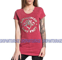 Load image into Gallery viewer, Affliction Divio Patchwork AW16484 New Short Sleeve Red Scoop Neck Top For Women