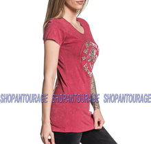 Load image into Gallery viewer, Affliction Divio Patchwork AW16484 New Short Sleeve Red Scoop Neck Top For Women