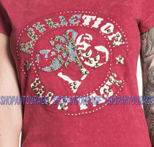 Load image into Gallery viewer, Affliction Divio Patchwork AW16484 New Short Sleeve Red Scoop Neck Top For Women