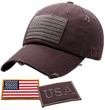 Load image into Gallery viewer, Antourage American Flag Hat for Men and Women | Vintage Baseball Tactical Hat Cap with USA Flag + 2 Patriotic Patches - Dr.Grey