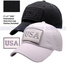 Load image into Gallery viewer, ANTOURAGE 2 PACK: American Flag Hat for Men And Women | Vintage Baseball Tactical Hat Cap With USA Flag + 4 Patches - Black + White