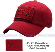 Load image into Gallery viewer, Antourage American Flag Hat for Men and Women | Vintage Baseball Tactical Hat Cap with USA Flag + 2 Patriotic Patches - Burgundy