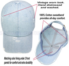 Load image into Gallery viewer, ANTOURAGE Vintage Distressed Unisex Washed Plain Cotton New Baseball Dad Hat Cap - Light Denim - 10 Units ($5.50 Ea.)