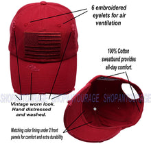 Load image into Gallery viewer, Antourage American Flag Distressed Cotton Collection Hat - Wholesale: Burgundy - 10 Units ($8.00 Ea.)