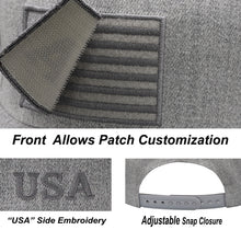 Load image into Gallery viewer, Antourage American Flag Flat Visor Constructed Snapback Hat + 2 Patriotic Patches - Grey