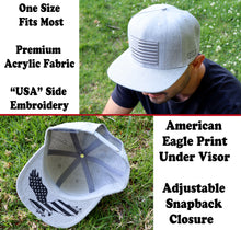 Load image into Gallery viewer, Antourage American Flag Flat Visor Constructed Snapback Hat + 2 Patriotic Patches - Wholesale: Grey - 10 Units ($8.00 Ea.)