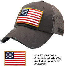 Load image into Gallery viewer, BLUDOBIE American Flag Mesh Snapback Unconstructed Unisex Trucker Hat + 2 Patriotic Patches - Grey
