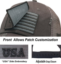 Load image into Gallery viewer, BLUDOBIE American Flag Mesh Snapback Unconstructed Unisex Trucker Hat + 2 Patriotic Patches - Grey