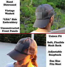 Load image into Gallery viewer, BLUDOBIE American Flag Mesh Snapback Unconstructed Unisex Trucker Hat + 2 Patriotic Patches - Grey