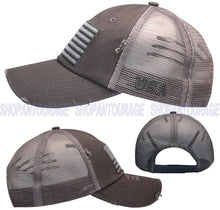 Load image into Gallery viewer, Antourage American Flag Mesh Snapback Unconstructed Unisex Trucker Hat + 2 Patriotic Patches - Grey