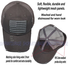 Load image into Gallery viewer, Antourage American Flag Mesh Snapback Unconstructed Unisex Trucker Hat + 2 Patriotic Patches - Grey