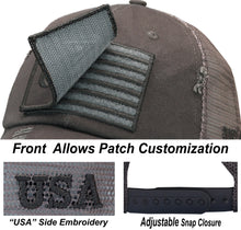 Load image into Gallery viewer, Antourage American Flag Mesh Snapback Unconstructed Unisex Trucker Hat + 2 Patriotic Patches - Grey