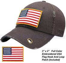 Load image into Gallery viewer, Antourage American Flag Hat for Men and Women | Vintage Baseball Tactical Hat Cap with USA Flag + 2 Patriotic Patches - Grey/ Thin Red Line with Brass Keyhole