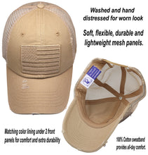 Load image into Gallery viewer, BLUDOBIE American Flag Mesh Snapback Unconstructed Unisex Trucker Hat + 2 Patriotic Patches - Khaki
