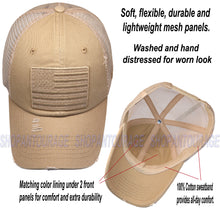 Load image into Gallery viewer, Antourage American Flag Mesh Snapback Unconstructed Unisex Trucker Hat + 2 Patriotic Patches - Khaki