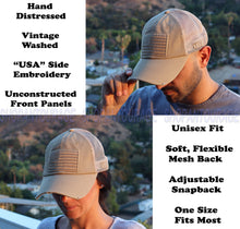 Load image into Gallery viewer, Antourage American Flag Mesh Snapback Unconstructed Unisex Trucker Hat + 2 Patriotic Patches - Khaki