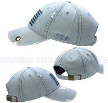 Load image into Gallery viewer, Antourage American Flag Distressed Cotton Keyhole Hat Collection - Wholesale: Denim 10 Units / $8.50 Each