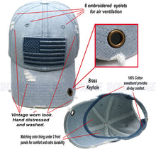 Load image into Gallery viewer, Antourage American Flag Distressed Cotton Keyhole Hat Collection - Wholesale: Denim 10 Units / $8.50 Each