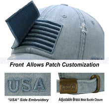 Load image into Gallery viewer, Antourage American Flag Distressed Cotton Keyhole Hat Collection - Wholesale: Denim 10 Units / $8.50 Each