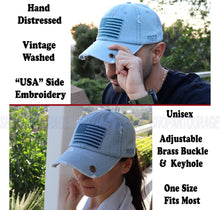 Load image into Gallery viewer, Antourage American Flag Distressed Cotton Keyhole Hat Collection - Wholesale: Denim 10 Units / $8.50 Each
