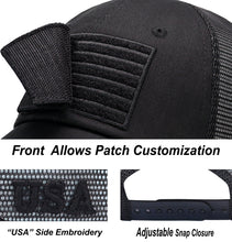 Load image into Gallery viewer, Antourage American Flag Hat for Men and Women | Classic Mesh Baseball Hat Cap with USA Flag + 2 Patriotic Patches - Black