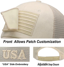 Load image into Gallery viewer, Antourage American Flag Hat for Men and Women | Classic Mesh Baseball Hat Cap with USA Flag + 2 Patriotic Patches - Beige with Keyhole