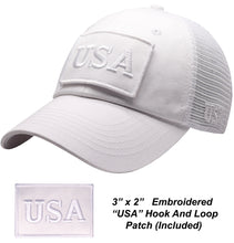 Load image into Gallery viewer, Antourage American Flag Hat for Men and Women | Classic Mesh Baseball Hat Cap with USA Flag + 2 Patriotic Patches - White