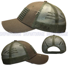 Load image into Gallery viewer, Antourage American Flag Distressed Mesh Collection Hat - Wholesale: Olive - 10 Units ($7.00 Ea.)