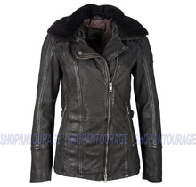 Load image into Gallery viewer, Mauritius Sallie 100% Genuine Lambskin Women`s Leather Jacket with Lamb Fur Collar