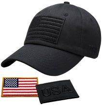 Load image into Gallery viewer, Antourage American Flag Classic Mesh Snapback Unconstructed Unisex Trucker Hat + 2 Patriotic Patches - Black