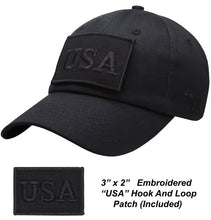 Load image into Gallery viewer, Antourage American Flag Classic Mesh Snapback Unconstructed Unisex Trucker Hat + 2 Patriotic Patches - Black