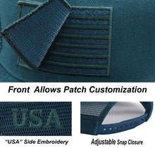 Load image into Gallery viewer, Antourage American Flag Flat Visor Constructed Mesh Snapback Hat + 2 Patriotic Patches + 2 Patriotic Patches - Wholesale: Teal - 10 Units ($8.00 Ea.)