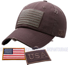 Load image into Gallery viewer, Antourage American Flag Distressed Cotton Collection Hat - Wholesale: Dark Grey - 10 Units ($8.00 Ea.)