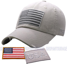 Load image into Gallery viewer, Antourage American Flag Distressed Cotton Collection Hat - Wholesale: Light Grey - 10 Units ($8.00 Ea.)