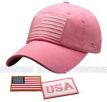 Load image into Gallery viewer, Antourage American Flag Distressed Cotton Collection Hat - Wholesale: Pink - 10 Units ($8.00 Ea.)