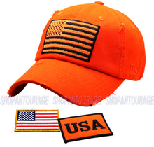 Load image into Gallery viewer, Antourage American Flag Distressed Cotton Collection Hat - Wholesale: Orange - 10 Units