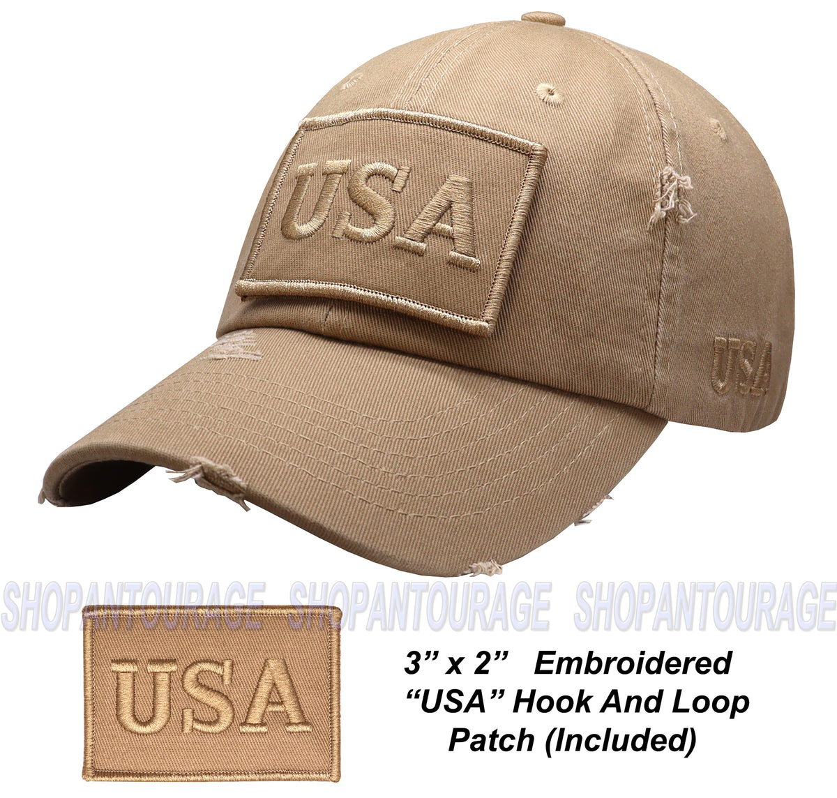 Antourage American Flag Baseball Hat - Unisex Mesh Snapback, Includes 2 Patriotic Patches (Khaki) - View #2