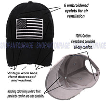 Load image into Gallery viewer, ANTOURAGE 2 PACK: American Flag Hat for Men And Women | Vintage Baseball Tactical Hat Cap With USA Flag + 4 Patches - Black/White + Lt.Grey