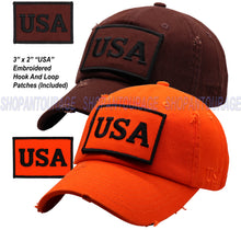 Load image into Gallery viewer, ANTOURAGE 2 PACK: American Flag Hat for Men And Women | Vintage Baseball Tactical Hat Cap With USA Flag + 4 Patches - Brown+Orange