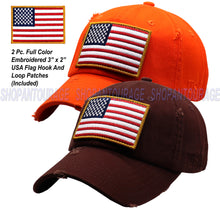 Load image into Gallery viewer, ANTOURAGE 2 PACK: American Flag Hat for Men And Women | Vintage Baseball Tactical Hat Cap With USA Flag + 4 Patches - Brown+Orange