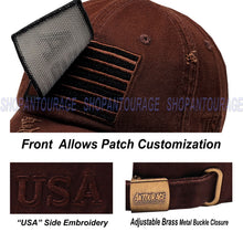 Load image into Gallery viewer, ANTOURAGE 2 PACK: American Flag Hat for Men And Women | Vintage Baseball Tactical Hat Cap With USA Flag + 4 Patches - Brown+Orange