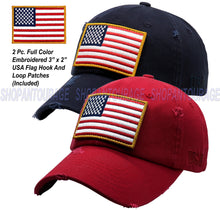 Load image into Gallery viewer, ANTOURAGE 2 PACK: American Flag Hat for Men And Women | Vintage Baseball Tactical Hat Cap With USA Flag + 4 Patches - Navy + Burgundy