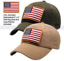 Load image into Gallery viewer, ANTOURAGE 2 PACK: American Flag Hat for Men And Women | Vintage Baseball Tactical Hat Cap With USA Flag + 4 Patches - Olive + Khaki