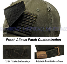 Load image into Gallery viewer, ANTOURAGE 2 PACK: American Flag Hat for Men And Women | Vintage Baseball Tactical Hat Cap With USA Flag + 4 Patches - Olive + Khaki