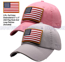 Load image into Gallery viewer, ANTOURAGE 2 PACK: American Flag Hat for Men And Women | Vintage Baseball Tactical Hat Cap With USA Flag + 4 Patches - Pink+Lt.Grey