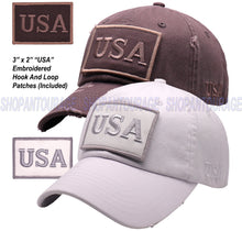 Load image into Gallery viewer, ANTOURAGE 2 PACK: American Flag Hat for Men And Women | Vintage Baseball Tactical Hat Cap With USA Flag + 4 Patches - White+Dr.Grey