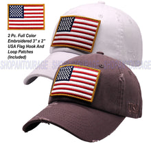 Load image into Gallery viewer, ANTOURAGE 2 PACK: American Flag Hat for Men And Women | Vintage Baseball Tactical Hat Cap With USA Flag + 4 Patches - White+Dr.Grey
